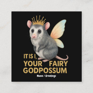 Fairy Godpossum Cute Opossum with Crown and Wings  Square Business Card