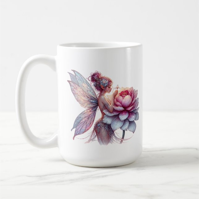 Fairy Holding an Over-sized Flower Personalized Coffee Mug (Left)