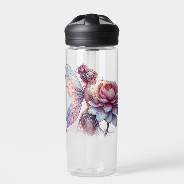 Fairy Holding an Over-sized Flower Personalized Water Bottle (Front)
