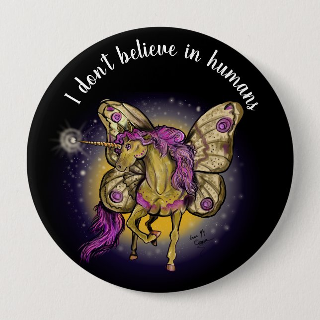 Fairy Horse Yellow Emperor Moth 4 Inch Round Button (Front)
