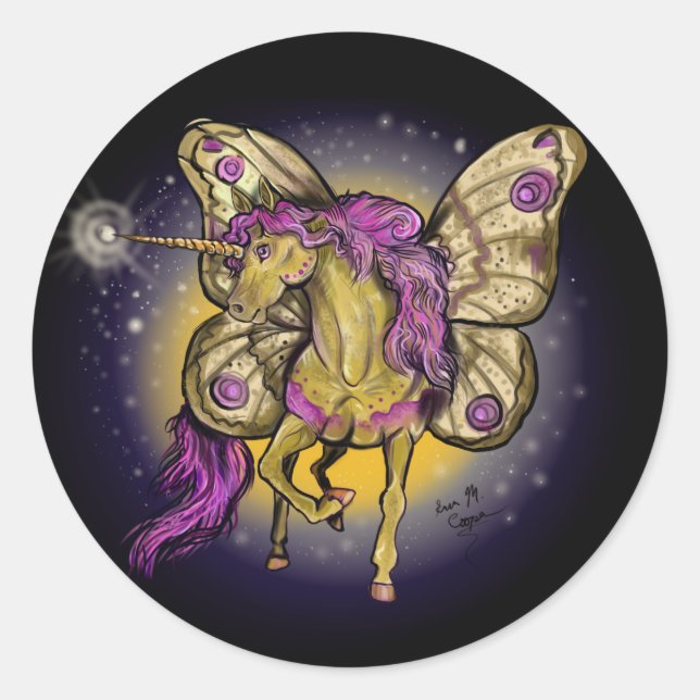 Fairy Horse Yellow Emperor Moth Classic Round Sticker (Front)