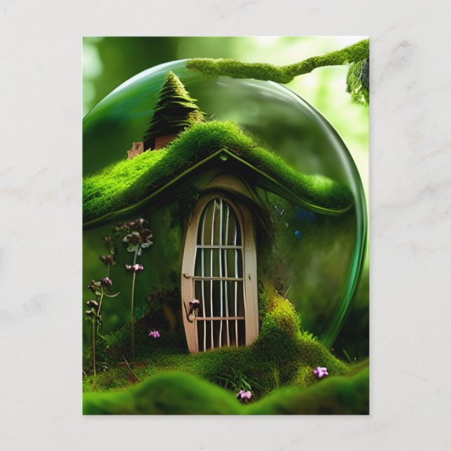 Fairy House In A Glass Orb In The Mossy Forest Postcard (Front)