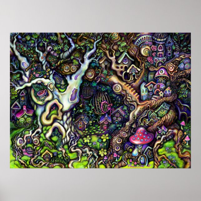 Fairy Houses Village Trees Marianne O Art Print (Front)