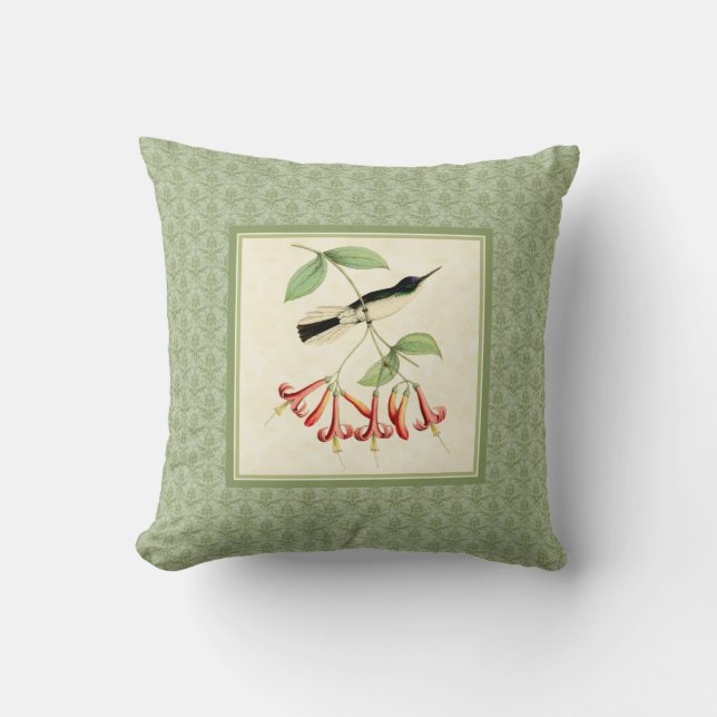 Fairy Hummingbird Damask Pillow (Front)