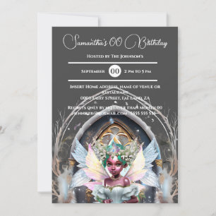 Fairy ice princess melanin pink glitter magical invitation