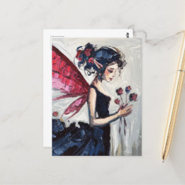 Fairy in a black dress with Flowers Postcard