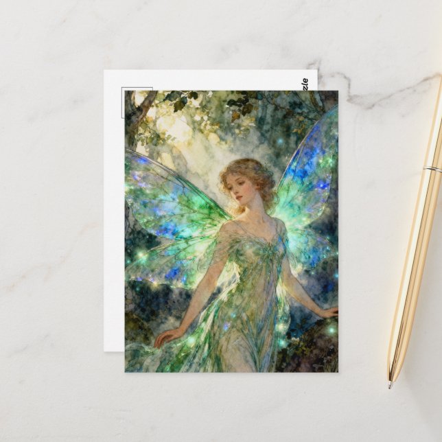 Fairy in a Green Dress Postcard (Front/Back In Situ)
