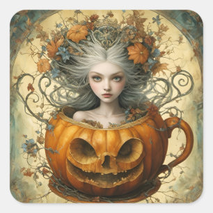 Fairy in a Jack O Lantern Mug Square Sticker