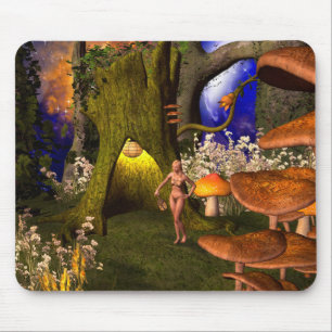 Fairy in a mushroom forest in the night mouse pad