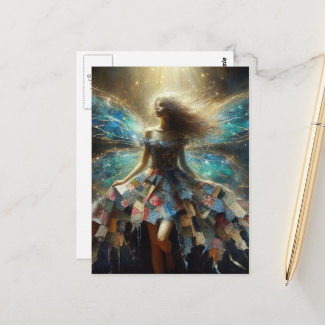 Fairy in a Patchwork Quilt Dress Postcard (Front/Back In Situ)