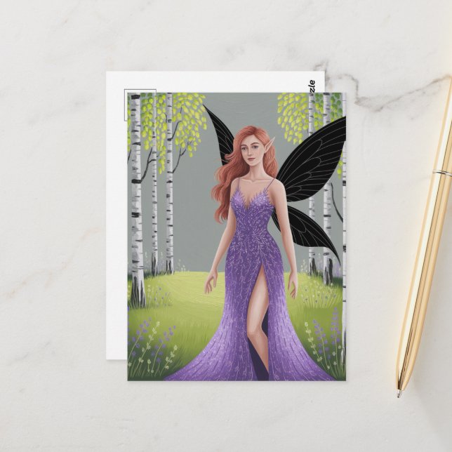 Fairy in a Purple Dress Forest Fantasy Postcard (Front/Back In Situ)