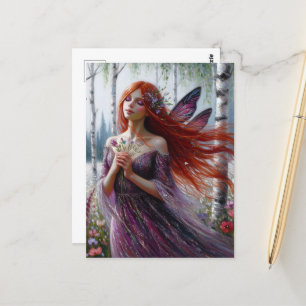 Fairy in a purple dress in Birch Spring Forest Postcard