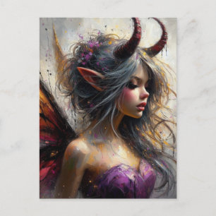 Fairy in a Purple Dress with Horns Fantasy Art Postcard