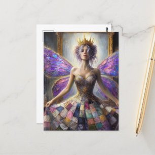 Fairy in a Quilted Dress Posing at Mirror Postcard