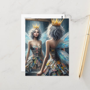 Fairy in a Recycled Newspaper Dress Postcard
