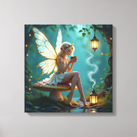 Fairy in Enchanted Forest Drinking Coffee