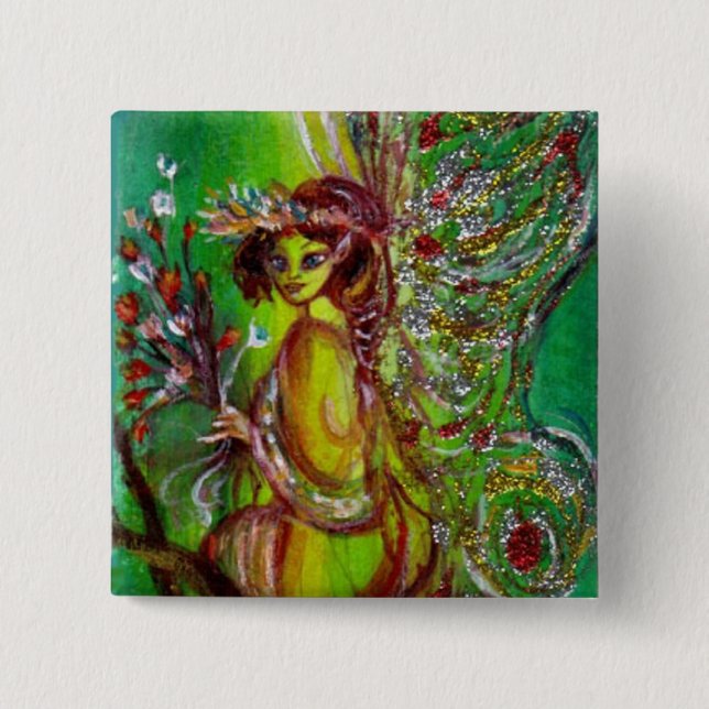 FAIRY IN GREEN 2 INCH SQUARE BUTTON (Front)