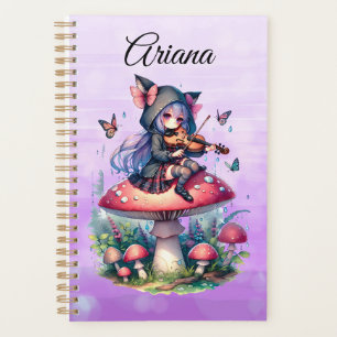 Fairy in Hoodie Playing Viola on a Mushroom  Planner