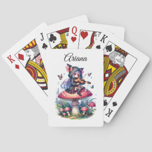 Fairy in Hoodie Playing Viola on a Mushroom  Playing Cards