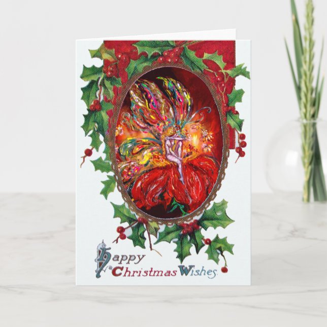 FAIRY IN RED, Happy Christmas Wishes Holiday Card (Front)