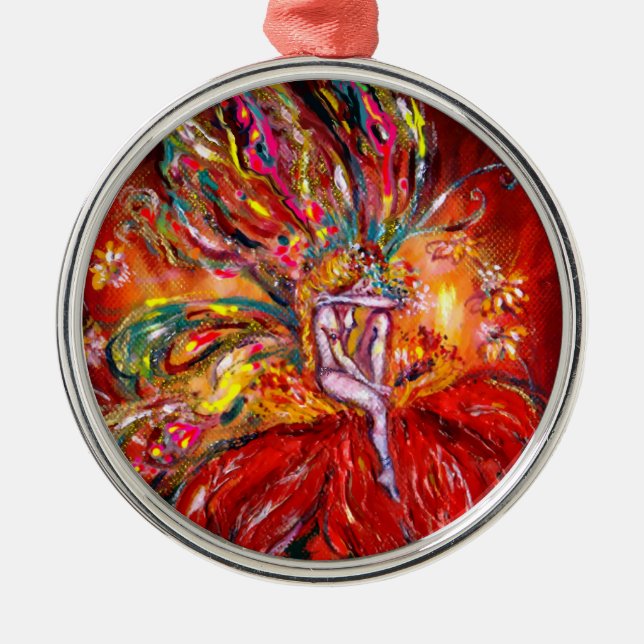 FAIRY IN RED METAL ORNAMENT (Front)