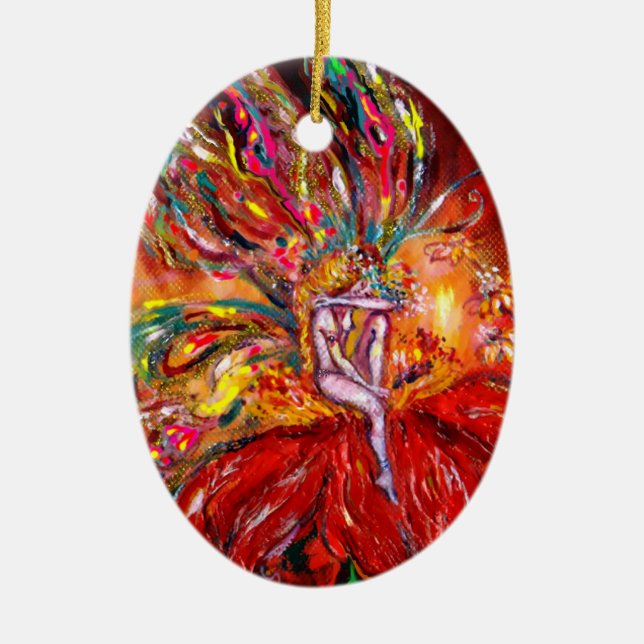FAIRY IN RED VIBRANT RUBY CERAMIC ORNAMENT (Front)