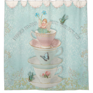 Fairy in Stacked Teacups w Birds Little Girl Decor