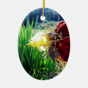 Fairy in the Daffodils Ceramic Ornament