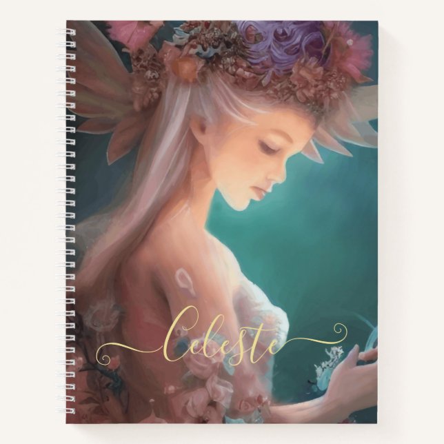 Fairy In The Moonlight Garden Watercolor Notebook (Front)