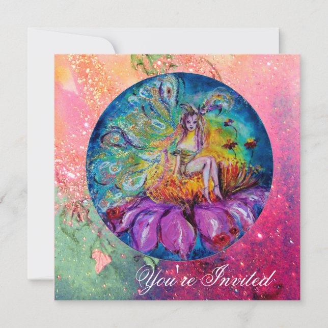 FAIRY IN THE NIGHT pink green blue yellow sparkles Invitation (Front)