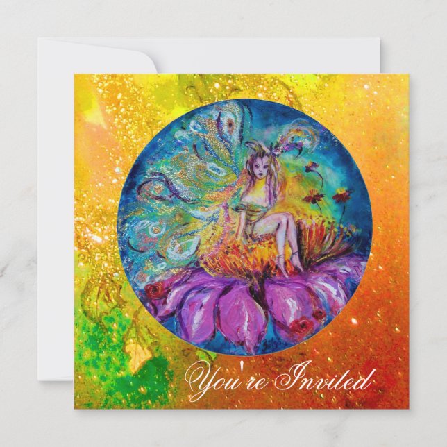 FAIRY IN THE NIGHT pink green blue yellow sparkles Invitation (Front)