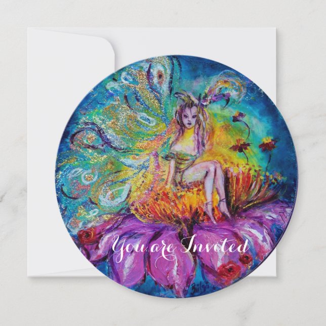 FAIRY IN THE NIGHT ,pink yellow blue  red sparkles Invitation (Front)