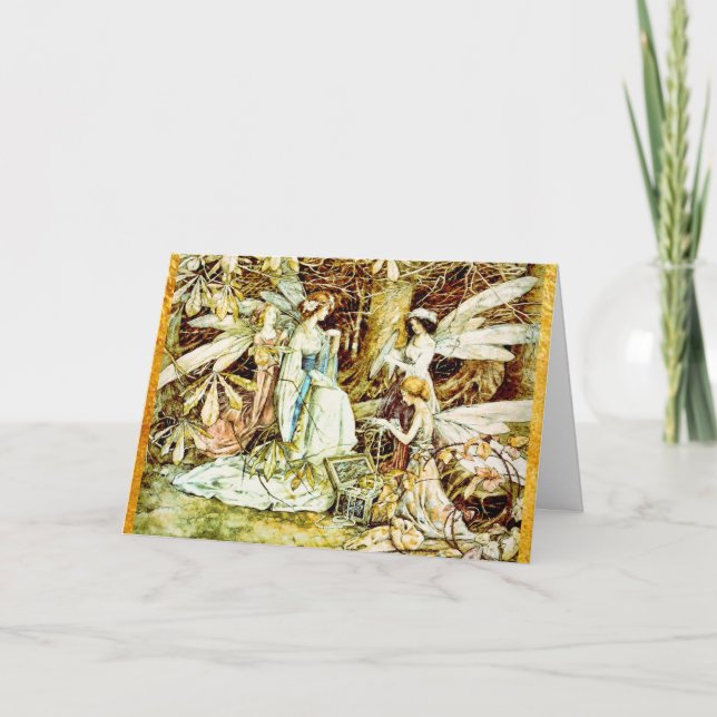 Fairy Jewels with Gold Border Birthday Card (Front)