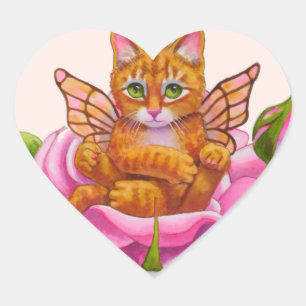 Fairy Kitten Resting in Rose Heart Sticker