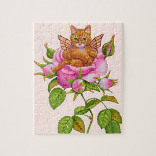 Fairy Kitten Resting in Rose Jigsaw Puzzle