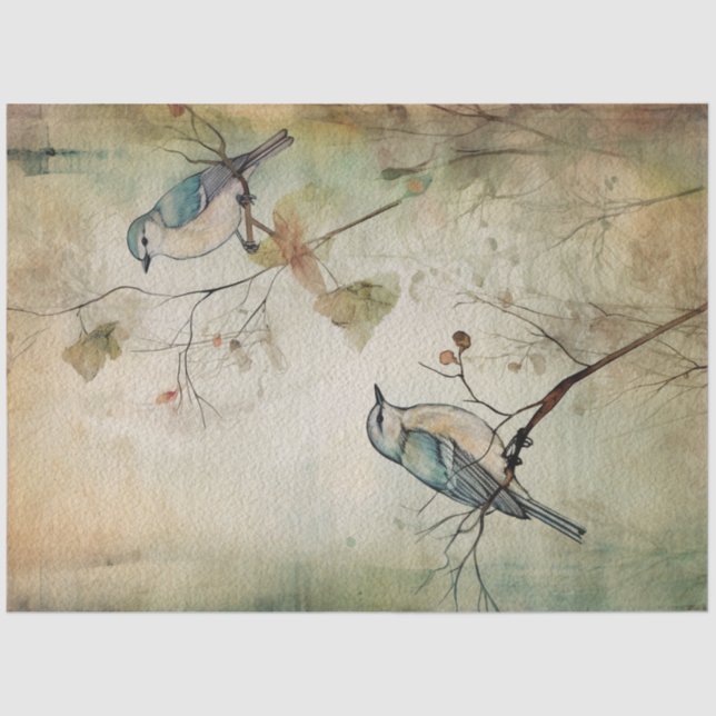 Fairy Land Spring Forest Grey Birds Tissue Paper (Front)