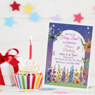 Fairy Land with Flowers and Butterflies Birthday  Invitation