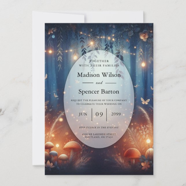 Fairy Lights and Moonlit Forest Magic Wedding Invitation (Front)