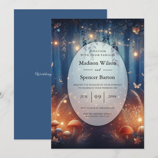 Fairy Lights and Moonlit Forest Magic Wedding Invitation (Front/Back)