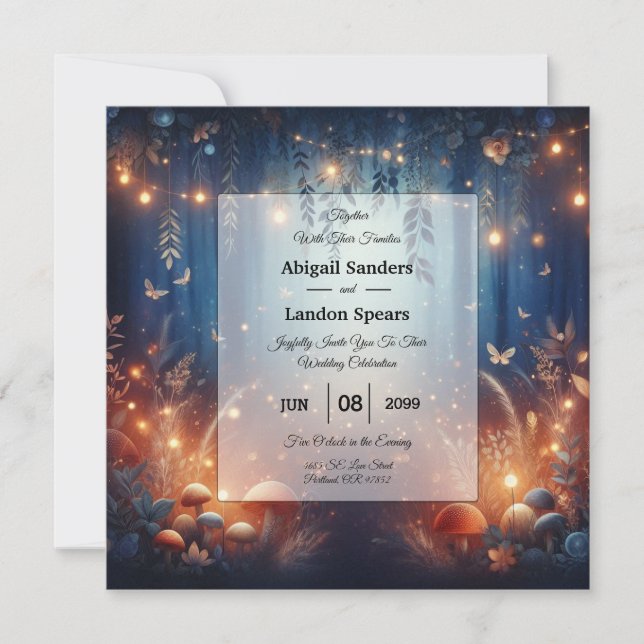 Fairy Lights and Moonlit Forest Magic Wedding Invitation (Front)