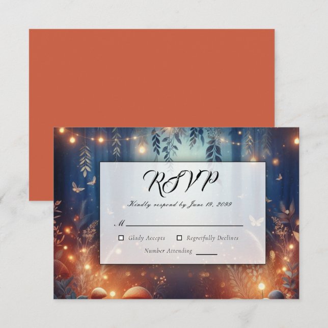 Fairy Lights and Moonlit Forest Magic Wedding RSVP Card (Front/Back)