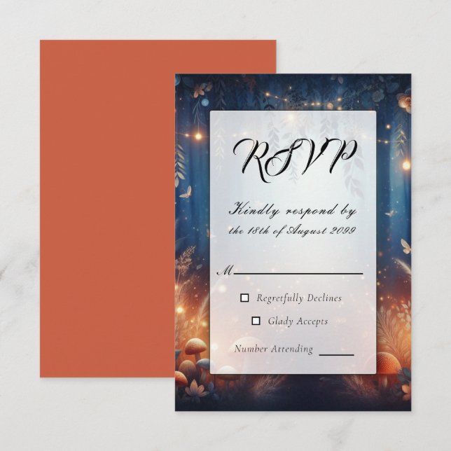  Fairy Lights and Moonlit Forest Magic Wedding RSVP Card (Front/Back)