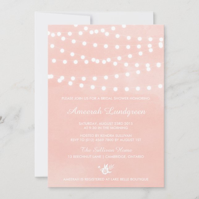 Fairy Lights Blush Bridal Shower Invitation (Front)