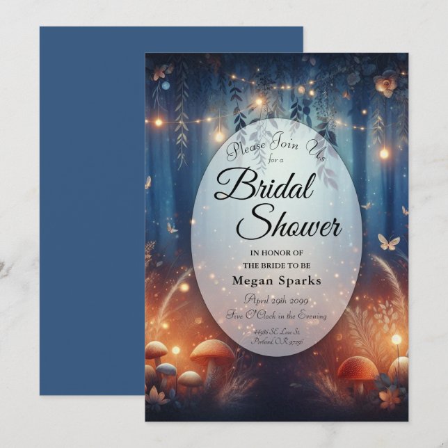Fairy Lights in a Moonlit Forest Bridal Shower Invitation (Front/Back)