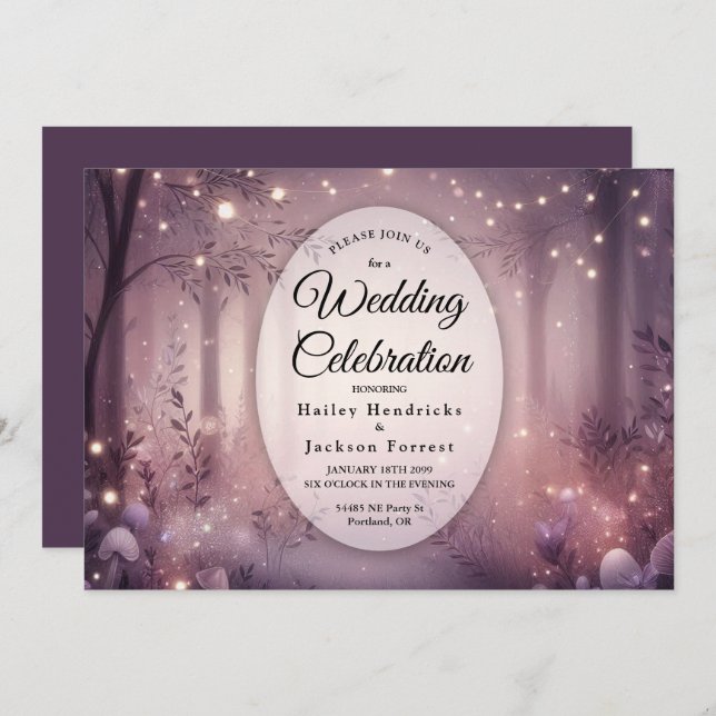 Fairy Lights in Woodland Glow Wedding Invitation (Front/Back)