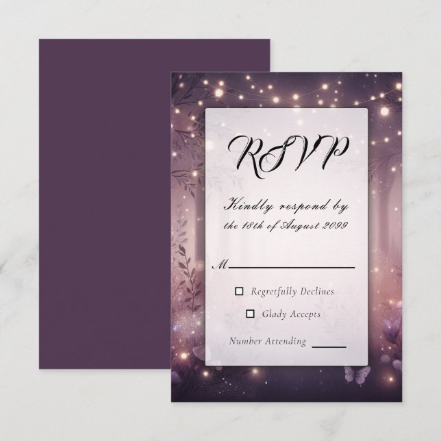 Fairy Lights in Woodland Glow Wedding RSVP Card (Front/Back)
