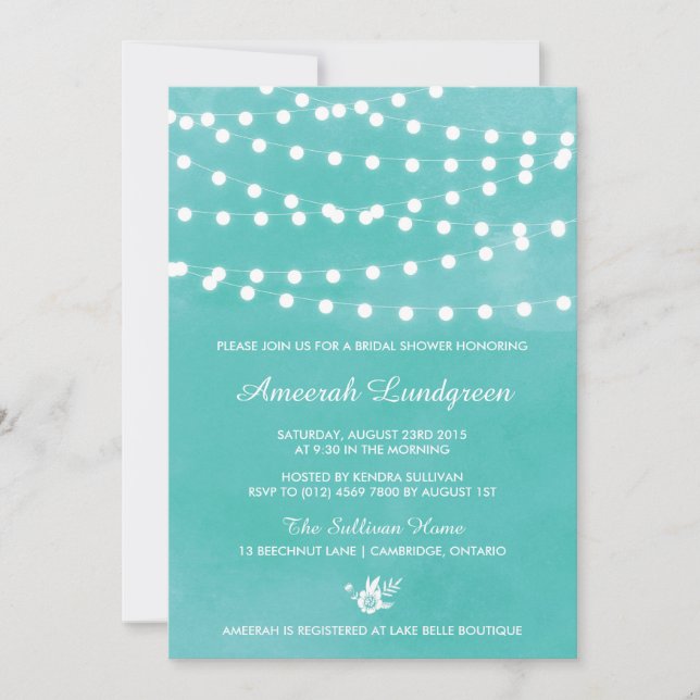 Fairy Lights Invitation de douche nuptiale Turquoi (Devant)