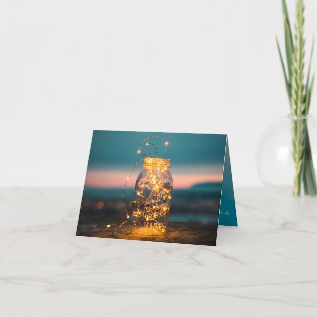 Fairy lights Jar, Christmas, Thank you, Summer Holiday Card (Front)