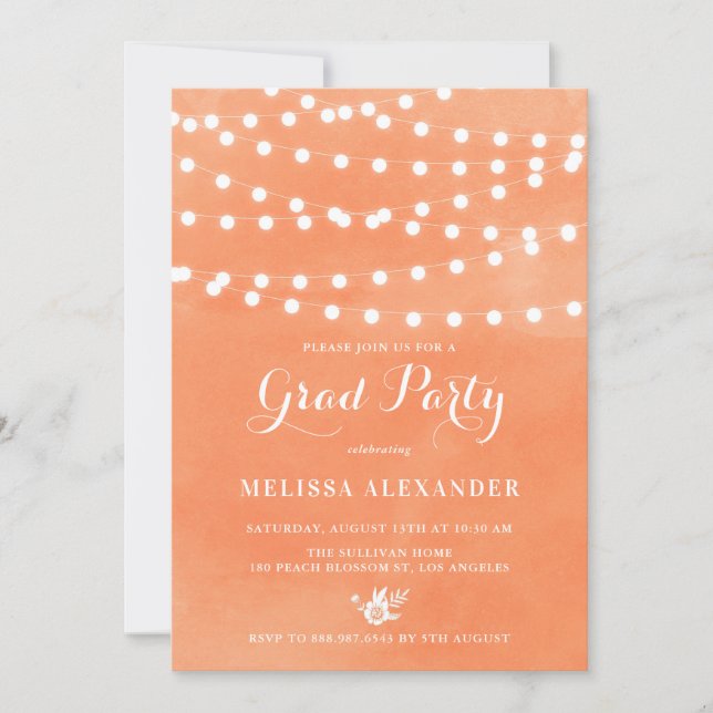 Fairy Lights Orange Graduation Party Invitation (Devant)