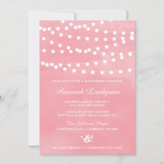 Fairy Lights Pink Quinceañera Invitation (Front)